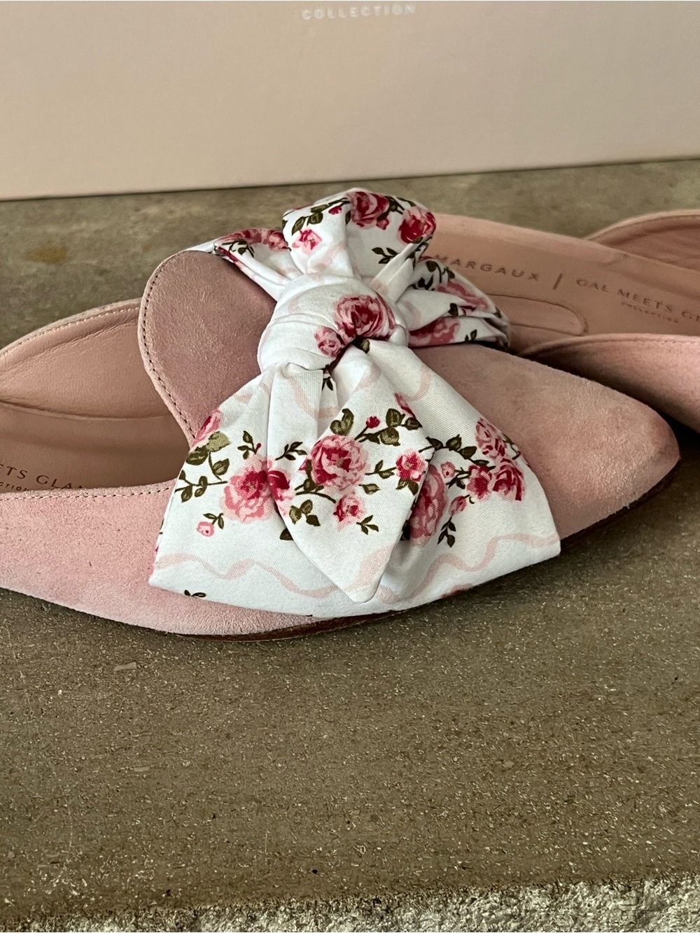 Margaux Blush Suede Slide Mules with Floral Bow Accent gal meets glam collection - Picture 4 of 7